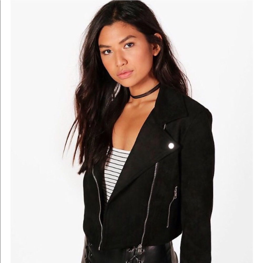 NWT Boohoo Penelope Premium Suede Biker Jacket